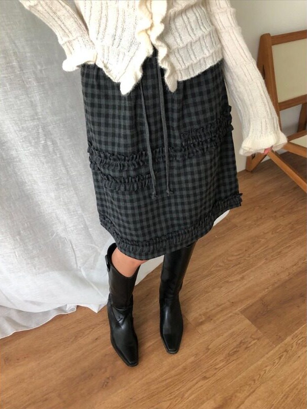 Retro College Girl Half Skirt  - Korean Girls Lifestyle ulasan dan harga